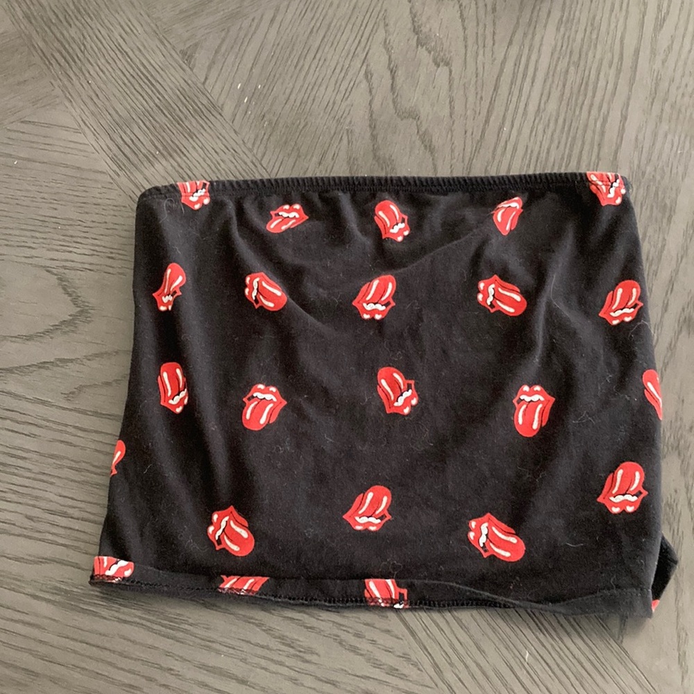 The Rolling Stones Tube Top Black Red Tongue Logo Tube Top Crop Top